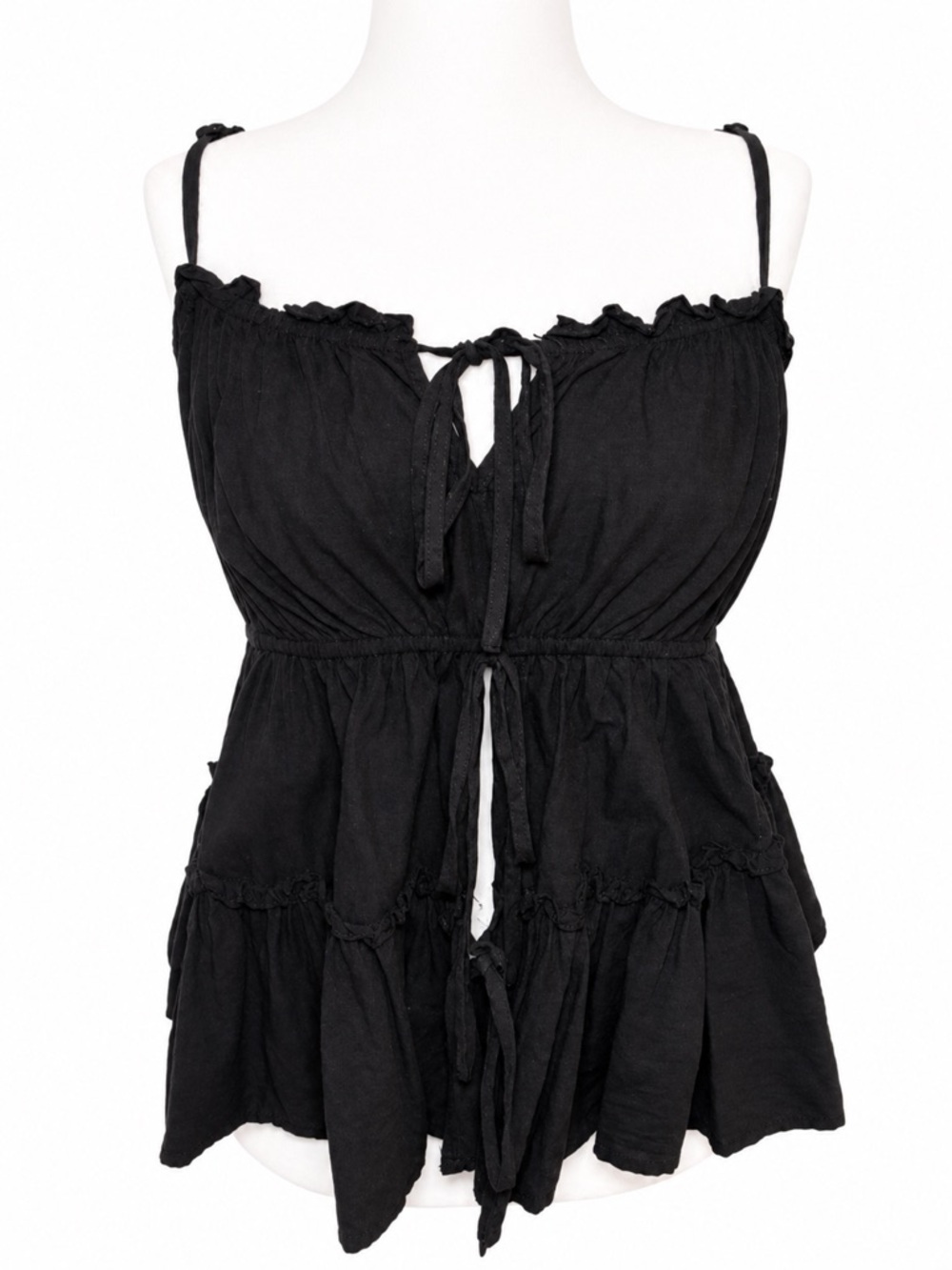 Torrid Festi Black Tie Front Ruffle Babydoll Tank Top XL